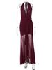 Hugcitar V Neck Ruffles Solid Backless Lace Up Ruched Patchwork Lace Sexy Maxi Dress Women Fashion Y2K Outfits Party Vacation_ecoleips.com