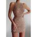 Fashion Halter Sexy Crystal Tassel Sequin Bodycon Dress Mid Waist European American Style Evening Party Dress_ecoleips.com