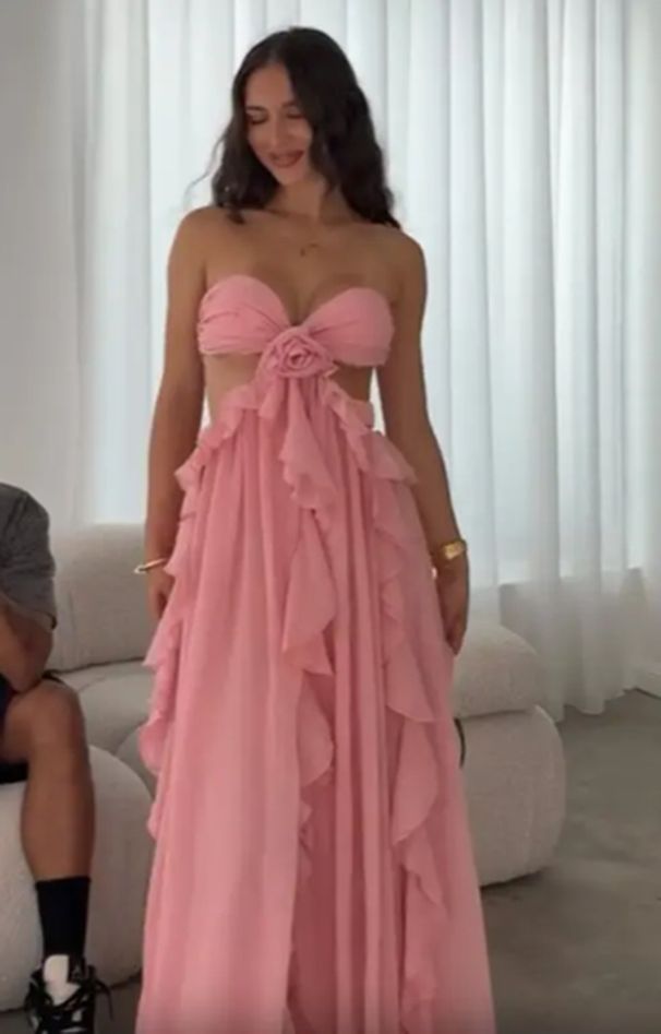 Women Splicing Ruffled Strapless Long Chiffon Fairy Dress Holiday Beach Vacation Floor Length Maxi Dress_ecoleips.com