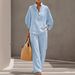 Women's Summer Casual Wide Leg Pants Suit Loose Zipper round Neck Solid Color Clothing Set_ecoleips.com