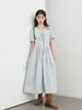 CHIC VEN Women Dresses Blue A Line Solid Short Sleeve Mushroom Lace Waist Adjustable Long Ladies Pullover Dress Summer 2026_ecoleips.com