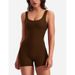 Women's Clothing Sexy Backless One Shoulder Sleeveless Bodysuit Waist Revealing Pleated Three Quarter Jumpsuit Women's_ecoleips.com