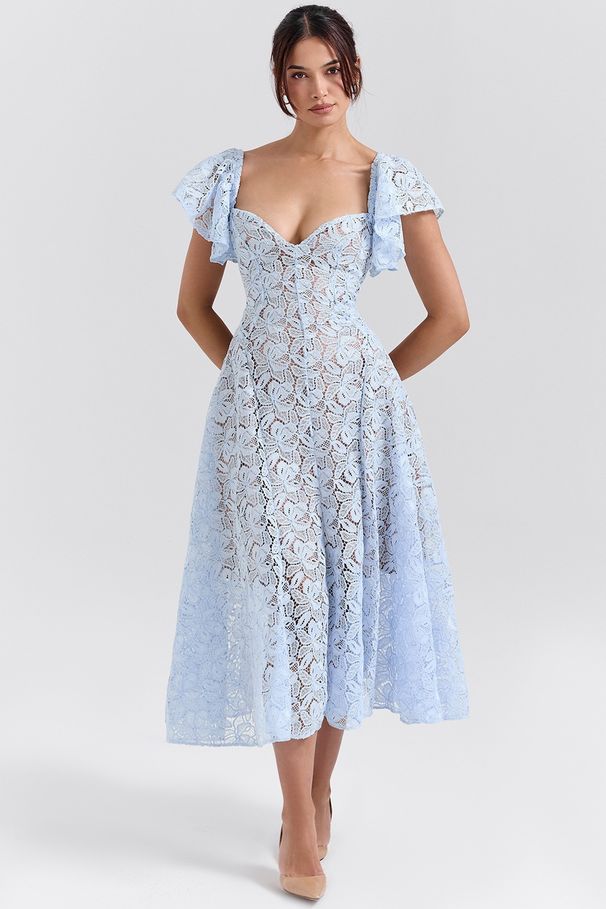 Women's Clothing Long Skirt Palace Retro Lace High Waist Slim V Neck Sexy Short Sleeved Long Dress_ecoleips.com