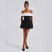 Women's Clothing Black And White Color Matching One Shoulder Mini Skirt Cross Border Sleeveless Bow A Line Dress_ecoleips.com