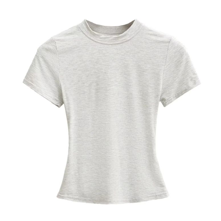 25 Summer New Female Spice Girls Solid Color Round Neck Slim-fitting Short Bottoming Shirt Basic Short-sleeved T-shirt_ecoleips.com
