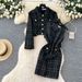 Women's Autumn Winter Tweed Jacket Set Long Sleeve Waist Vest Hip Dress Two Piece Outfit Xiaoxiang Style Temperament_ecoleips.com