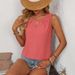 Women's Clothing Solid Color Round Neck Sleeveless Casual Short Sleeved Vest T Shirt_ecoleips.com