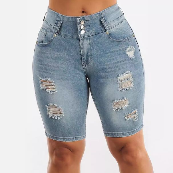 Women's Clothing High Waist Ripped Denim Shorts Women's New Elastic Slim Fit Hip Lifting Shorts_ecoleips.com