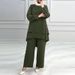 H731 Muslim New Women's Clothing Solid Color Double Layer Top Fashion Elegant Loose Wide Leg Pants Set_ecoleips.com