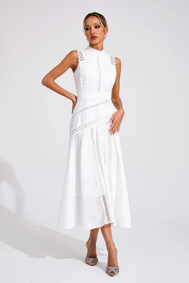Summer New Arrival Women's round Neck Sleeveless Long Dress Elegant Lace Commuter Evening Gown European American Style_ecoleips.com