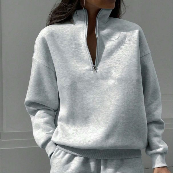 Women's Fleece Lined Zip up Sweatshirt Loose Fit Turn down Collar European American Style Autumn Winter Clothing for Ladies_ecoleips.com