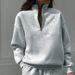 Women's Fleece Lined Zip up Sweatshirt Loose Fit Turn down Collar European American Style Autumn Winter Clothing for Ladies_ecoleips.com