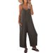 Summer New Women's Loose Casual Suspender Jumpsuit Solid Color Pockets_ecoleips.com