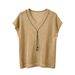 Women's French Style Hollowed out V Neck Short Sleeved Knit Top Slimming Loose Fit Chic Fashionable Summer Design_ecoleips.com