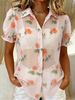 Women's Clothing Summer New Arrival Women's Puff Sleeve Rose Print Sheer Shirt_ecoleips.com