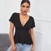 Voya Women's Sexy V-neck Waist Cinched T-shirt Top 2026 In Stock, Slim Hem, Short Sleeved Knit Shirt For Women_ecoleips.com