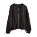 Aria Basics Taochuan Korean-style Retro Casual Jacket With A Sophisticated Round Neck And Soft Leather Texture 2786_ecoleips.com