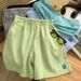Women's Clothing Cotton Patch A Line High Waist Slim Wide Leg Shorts_ecoleips.com