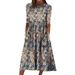 Spring Summer Printed Round Neck Casual Set Loose Long Dress With Pockets Middle Sleeve Cross-Border Women's Fashion_ecoleips.com