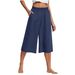 Women's Summer Casual Loose Wide Leg Pants Pleated Elastic Waist Capri with Pockets European American Style Fashion_ecoleips.com