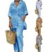 Women's Lapel Long Sleeved Cardigan And Pants Set Spring Summer Two-Piece Outfit Top Bottom Fashion_ecoleips.com