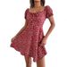 Women's Clothing Ins Style Real Shot Spring And Summer Casual Flared Sleeve Drawstring Lace Floral Hem Dress_ecoleips.com
