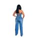 Women's Clothing Tube Top One Shoulder Slim Straight Wide Leg Denim Jumpsuit_ecoleips.com