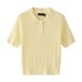 Women's Embroidered Short Sleeve Knit Top - Slim Fit Ribbed Polo Collar Sweater For Spring/Summer_ecoleips.com