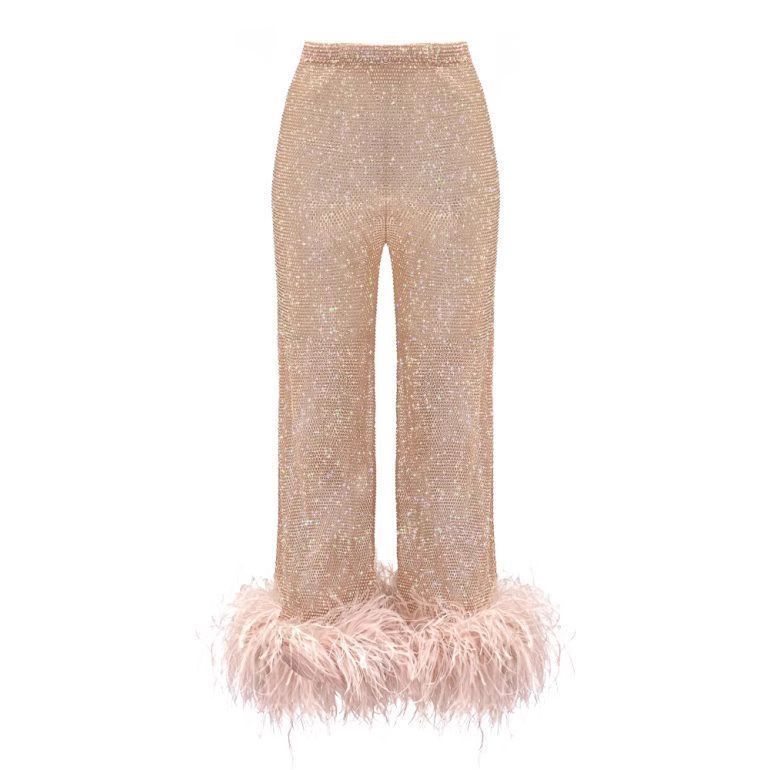 Elegant Slim Fit Women's Casual Straight Leg Pants European American Style Shimmering Mesh Fashion Trendy Clothing Sexy_ecoleips.com