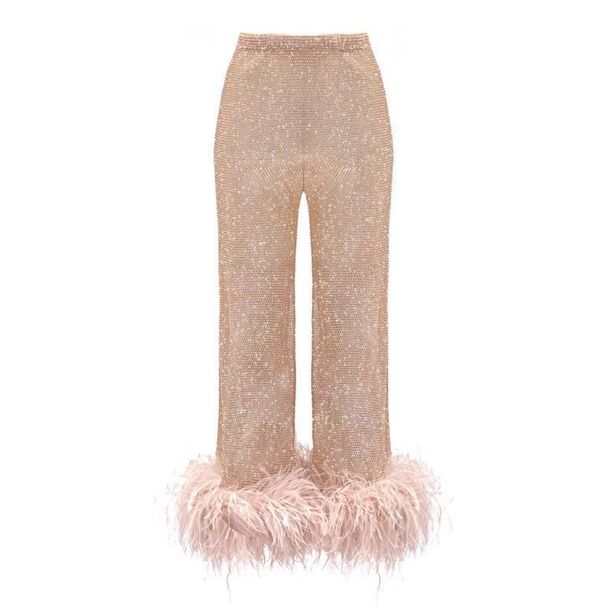 Elegant Slim Fit Women's Casual Straight Leg Pants European American Style Shimmering Mesh Fashion Trendy Clothing Sexy_ecoleips.com