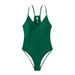 Women's Sexy High Waist One-Piece Swimsuit - European & American Solid Color With Back Lace-Up Design For Beach & Pool_ecoleips.com