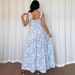 European American Style Sundress Blue White Floral Print Maxi Dress Casual Summer Women's Long Dress_ecoleips.com