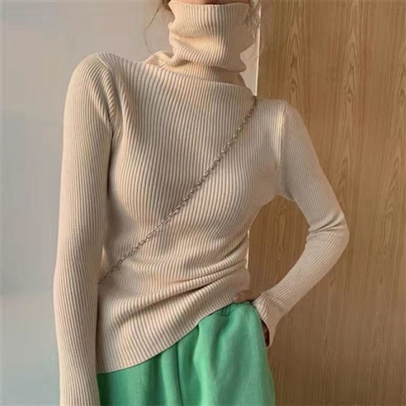 Women’s High Neck Knit Sweater Slim Fit Long Sleeve Pullover For Fall/Winter In Trendy Colors_ecoleips.com