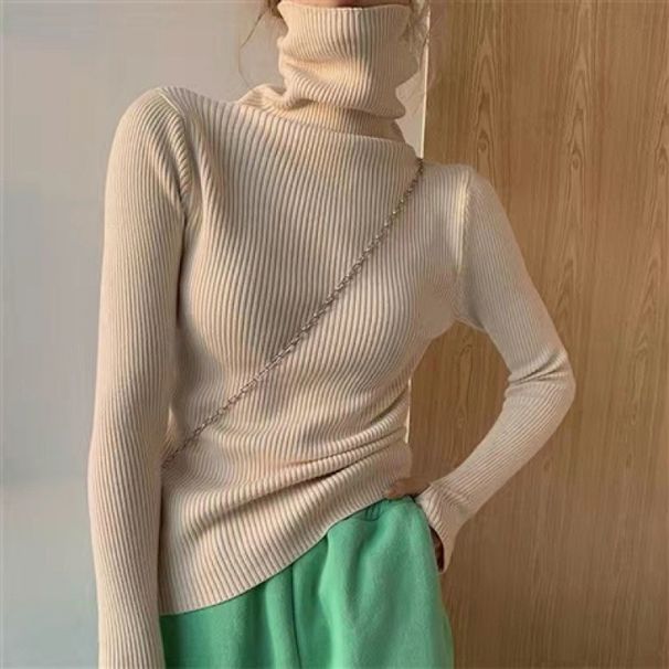 Women’s High Neck Knit Sweater Slim Fit Long Sleeve Pullover For Fall/Winter In Trendy Colors_ecoleips.com