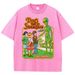 Cartoon Alien Classic Communication Print Women T-shirt Breathable Cotton Short Sleeve Washed Vintage Worn Out Female T Shirts_ecoleips.com