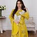 Muslim Dress Women Handcrafted Muslim Abaya Dress With Embroidered Floral Detailing – Elegant Batwing Sleeves (Yellow/Pink)_ecoleips.com