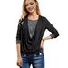 Women's Sequined Long Sleeve Top Large Draped Neck Gathered Faux Two Piece Design Loose Fit Style Spring_ecoleips.com
