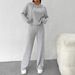 Cozy Long Hooded Knit Sweatshirt & Pants Set - Elegant Loungewear For Women, Oversized Fit, Soft Fleece Lining, Stylish Casual Outfit_ecoleips.com