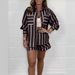Women’s Striped Shirt & Shorts Set – Stylish Spring/Summer Two-Piece Outfit (White/Black/Pink/Blue, S-5XL)_ecoleips.com