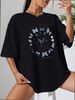 Women's Casual Black T-Shirt round Neck Short Sleeve Breathable Cotton Polyester Top with Loose Butterfly Print for Spring/Autumn Summer_ecoleips.com