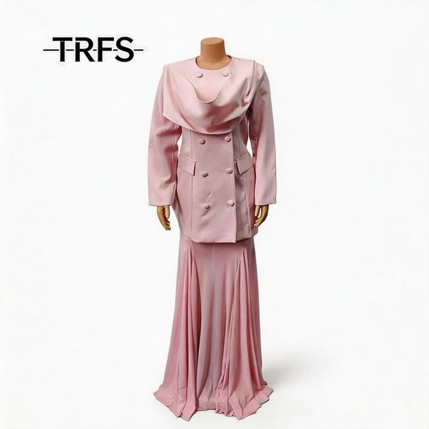Elegant Ribbon Accent Asymmetrical Blazer With Fishtail Skirt Set - Versatile Office & Casual Chiffon Outfit For Women_ecoleips.com