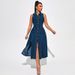 Women's Clothing Women's Denim Cardigan Sleeveless Slit Long Dress_ecoleips.com