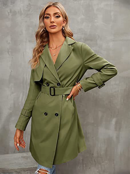 Women's Clothing Women's Double Breasted Trench Coat Classic Lapel Coat Slim Coat Long Coat_ecoleips.com