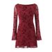 Autumn Flocked Bodycon Vintage Long-Sleeve With Patterned Waist-Cinching Slim Fit Off-Shoulder Neckline European And_ecoleips.com