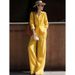 High End Women's Faux Cotton Linen Shirt Set Relaxed Fit Chic Yellow Spring Summer Clothing_ecoleips.com