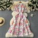 Women's Clothing French Vintage Floral Lace Dress – Elegant Wrap Waist & Feminine Fit (S-2XL)_ecoleips.com