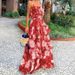 2026 New European American Women's Beach Vacation Style Printed Two-Piece Set: Camisole Top And Tiered Long Skirt Outfit_ecoleips.com