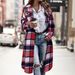 Women's Clothing Autumn/Winter Plaid Trench Coat Long Sleeved Women's Collared Shirt Drop Shoulder Casual Patch Pockets_ecoleips.com