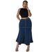Plus Size Long Denim Skirt For Women, Mid Stretch Washed Cotton Spandex Maxi Skirt, Casual Street Style_ecoleips.com