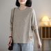 Plus Size Artistic Round Neck Pullover Sweater For Women, Autumn Winter Knitted Top, Loose Fit, Belly Covering Base_ecoleips.com